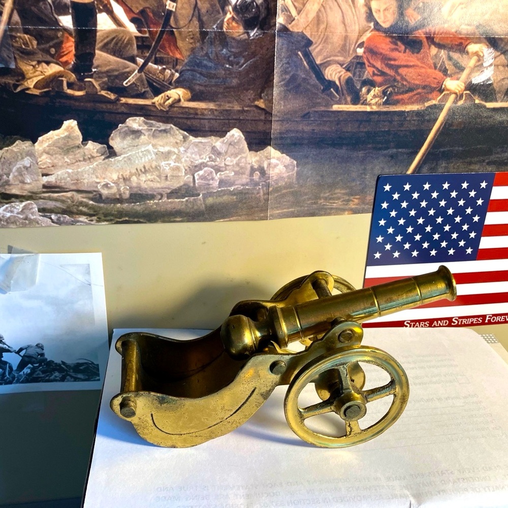 Antique Solid Brass Wheeled Cannon Desk Model Toy 6" L x 3" H Made in England